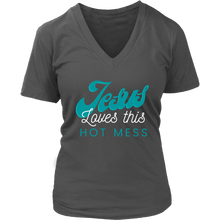 Load image into Gallery viewer, Jesus Loves This Hot Mess V-Neck