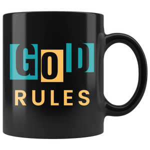 God Rules Black Mug 11oz